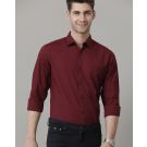 Men's Blended Linen Maroon Solid Contemporary Fit Full Sleeve Sleeve Casual Shirt