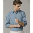 Men's Blended Linen Blue Solid Contemporary Fit Full Sleeve Sleeve Casual Shirt