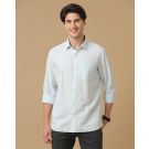 Men's Blended Linen Blue Solid Contemporary Fit Full Sleeve Casual Shirt