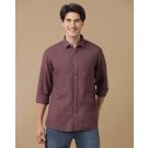 Men's Blended Linen Purple Solid Contemporary Fit Full Sleeve Casual Shirt