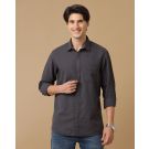Men's Blended Linen Grey Solid Contemporary Fit Full Sleeve Casual Shirt