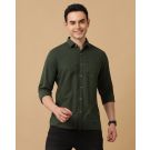 Men's Blended Linen Green Solid Contemporary Fit Full Sleeve Casual Shirt