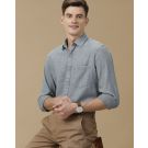 Men's Blended Linen Blue Solid Contemporary Fit Full Sleeve Casual Shirt
