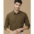 Men's Blended Linen Brown Solid Contemporary Fit Full Sleeve Casual Shirt