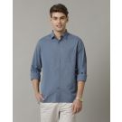 Men's Blended Linen Blue Solid Contemporary Fit Full Sleeve Casual Shirt
