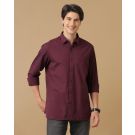 Men's Blended Linen Purple Solid Contemporary Fit Full Sleeve Sleeve Casual Shirt