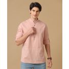 Men's Blended Linen Peach Solid Contemporary Fit Full Sleeve Casual Shirt