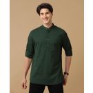 Men's Blended Linen Green Solid Contemporary Fit Full Sleeve Casual Shirt