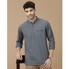Men's Blended Linen Grey Solid Contemporary Fit Full Sleeve Casual Shirt