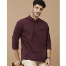 Men's Blended Linen Purple Solid Contemporary Fit Full Sleeve Casual Shirt