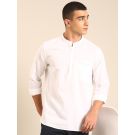 CAVALLO by Linen Club Men's Blended Linen White Solid Contemporary Fit Full Sleeve Casual Shirt