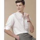 Men's Blended Linen White Solid Contemporary Fit Full Sleeve Casual Shirt