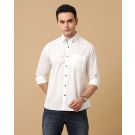 Men's Blended Linen White Solid Contemporary Fit Full Sleeve Casual Shirt