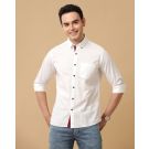 Men's Blended Linen White Solid Contemporary Fit Full Sleeve Casual Shirt