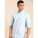CAVALLO by Linen Club Men's Blended Linen Light Blue Solid Contemporary Fit Full Sleeve Casual Shirt