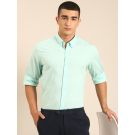 CAVALLO by Linen Club Men's Blended Linen Mint Green Solid Contemporary Fit Full Sleeve Casual Shirt
