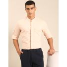 CAVALLO by Linen Club Men's Blended Linen Light Peach Solid Contemporary Fit Full Sleeve Casual Shirt