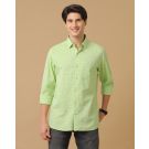 Men's Blended Linen Green Printed Contemporary Fit Full Sleeve Casual Shirt
