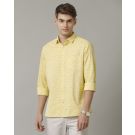Men's Blended Linen Yellow Printed Contemporary Fit Full Sleeve Casual Shirt