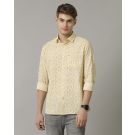 Men's Blended Linen Yellow Printed Contemporary Fit Full Sleeve Casual Shirt
