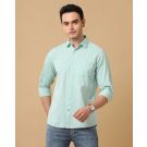 Men's Blended Linen Blue Printed Contemporary Fit Full Sleeve Casual Shirt