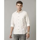 Men's Blended Linen Brown Printed Contemporary Fit Full Sleeve Sleeve Casual Shirt