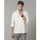 Men's Blended Linen Green Printed Contemporary Fit Full Sleeve Casual Shirt