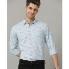 Men's Blended Linen Blue Printed Contemporary Fit Full Sleeve Sleeve Casual Shirt