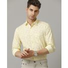 Men's Blended Linen Yellow Printed Contemporary Fit Full Sleeve Sleeve Casual Shirt
