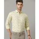 Men's Blended Linen Yellow Printed Contemporary Fit Full Sleeve Sleeve Casual Shirt