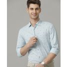 Men's Blended Linen Blue Printed Contemporary Fit Full Sleeve Sleeve Casual Shirt