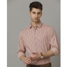 Men's Blended Linen Peach Printed Contemporary Fit Full Sleeve Sleeve Casual Shirt