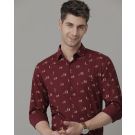 Men's Blended Linen Maroon Printed Contemporary Fit Full Sleeve Sleeve Casual Shirt