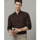 Men's Blended Linen Brown Printed Contemporary Fit Full Sleeve Sleeve Casual Shirt