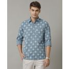 Men's Blended Linen Blue Printed Contemporary Fit Full Sleeve Sleeve Casual Shirt