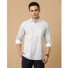Men's Blended Linen Blue Printed Contemporary Fit Full Sleeve Casual Shirt