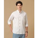 Men's Blended Linen Grey Printed Contemporary Fit Full Sleeve Casual Shirt