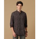 Men's Blended Linen Brown Printed Contemporary Fit Full Sleeve Casual Shirt