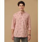 Men's Blended Linen Peach Printed Contemporary Fit Full Sleeve Casual Shirt