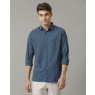 Men's Blended Linen Blue Striped Contemporary Fit Full Sleeve Sleeve Casual Shirt