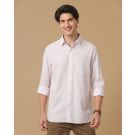 Men's Blended Linen White Striped Contemporary Fit Full Sleeve Casual Shirt