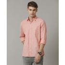 Men's Blended Linen Orange Striped Contemporary Fit Full Sleeve Casual Shirt