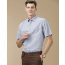 Men's Blended Linen Blue Solid Contemporary Fit Half Sleeve Casual Shirt