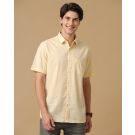 Men's Blended Linen Yellow Chambray Contemporary Fit Half Sleeve Casual Shirt