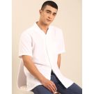 CAVALLO by Linen Club Men's Blended Linen White Printed Contemporary Fit Half Sleeve Casual Shirt