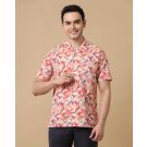Men's Blended Linen Multicolor Printed Contemporary Fit Half Sleeve Casual Shirt