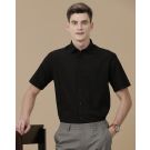 Men's Blended Linen Black Solid Contemporary Fit Half Sleeve Casual Shirt