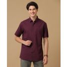 Men's Blended Linen Purple Solid Contemporary Fit Half Sleeve Casual Shirt