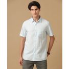 Men's Blended Linen Blue Solid Contemporary Fit Half Sleeve Casual Shirt