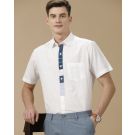 Men's Blended Linen White Solid Contemporary Fit Half Sleeve Casual Shirt